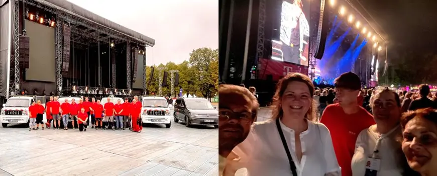 Konzertbühne im Hofgarten und Selfie des WSR-Teams