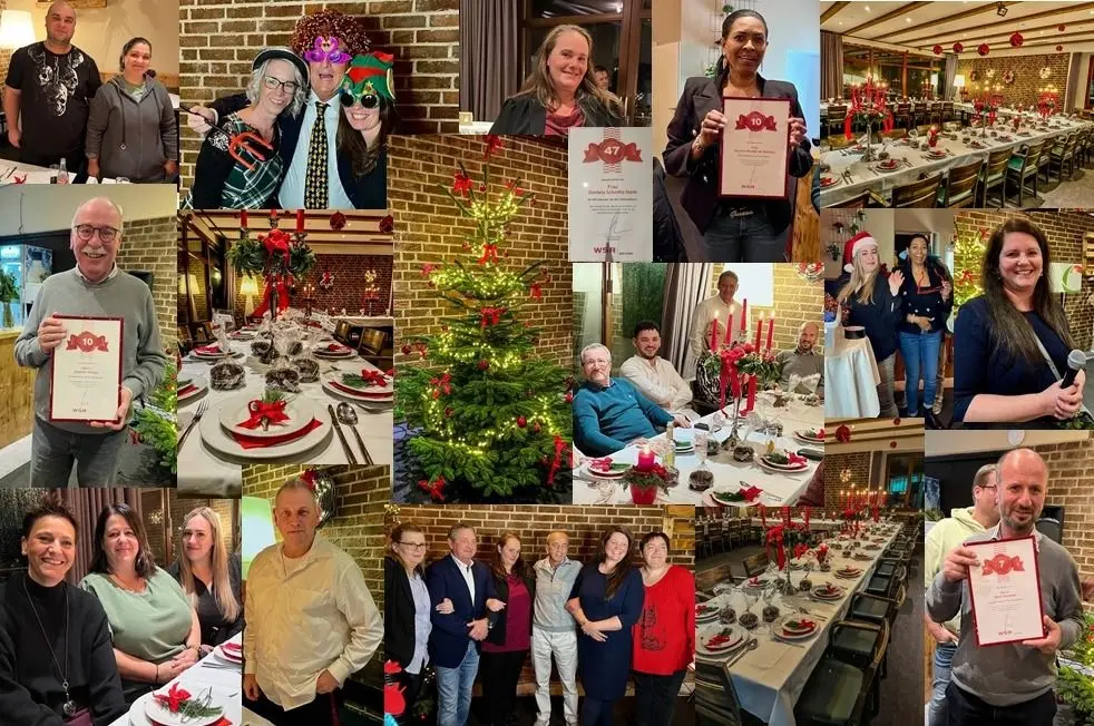 Fotocollage der WSR-Weihnachtsfeier 2024 mit Jubilarinnen und Jubilaren